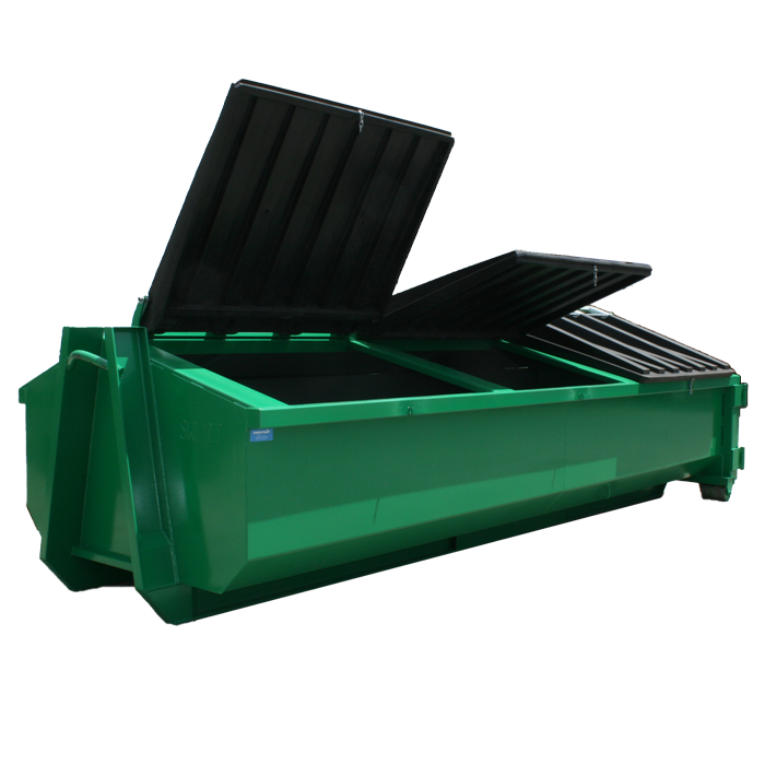 Easylid Hooklift bins with green body and black cover